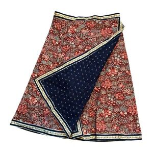 Women's Reversible Floral Vintage Print Skirt Maroon Navy Blue Size Small/Medium